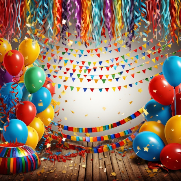 Kolorowe strumienie i balony na tle imprezy