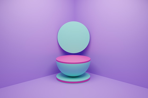 Kolorowe studio z geometrycznymi kształtami 3d renderowane tło prezentacji produktu