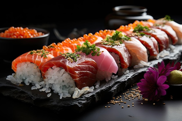 Kolorowe sushi uczty sashimi rolls i delikatne detale generatywne IA