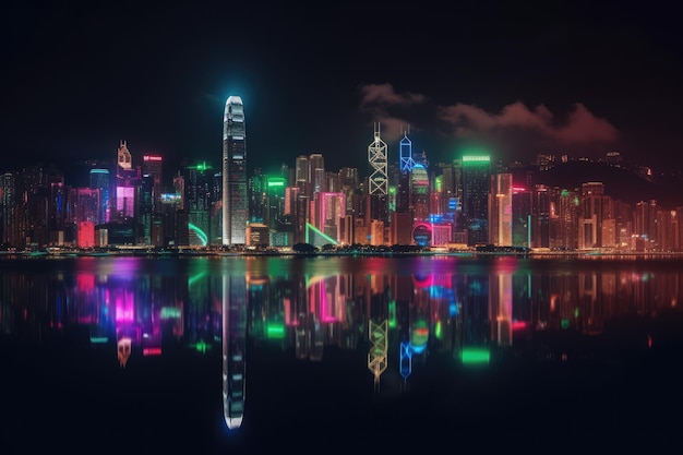 Kolorowe światło panoramę miasta w nocy