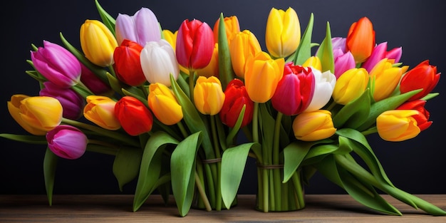 Kolorowe świeże wiosenne kwiaty tulipanów