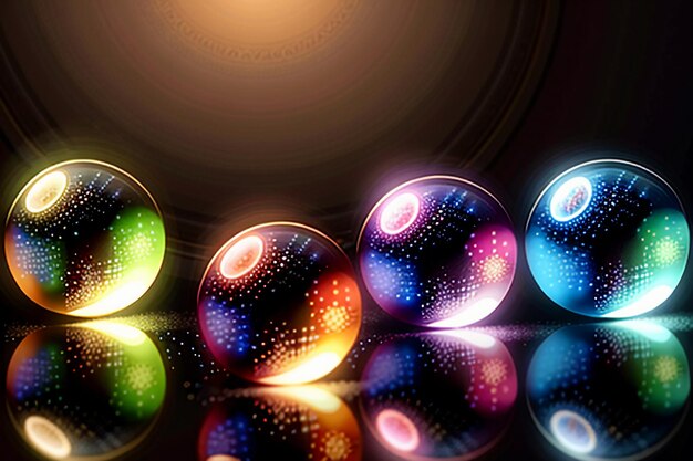 Zdjęcie kolorowe szklane kulki prześwitują przez światło, emitując kolorowe, piękne efekty świetlne i cieniowe