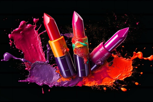 Kolorowe szminki nad odrobiną farby w kolorach