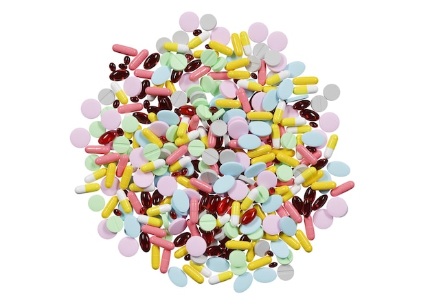Kolorowe Tabletki Na Białym Tle Tabletki Leków I Apteka Wyciąć Koncepcja Zdrowia Opieki Zdrowotnej Renderowania 3d