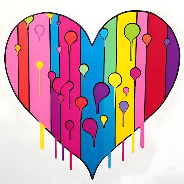 Kolorowe tęczowe serce z falami abstrakcyjna kompozycja jednolite tło Serce jako symbol uczuć i miłości