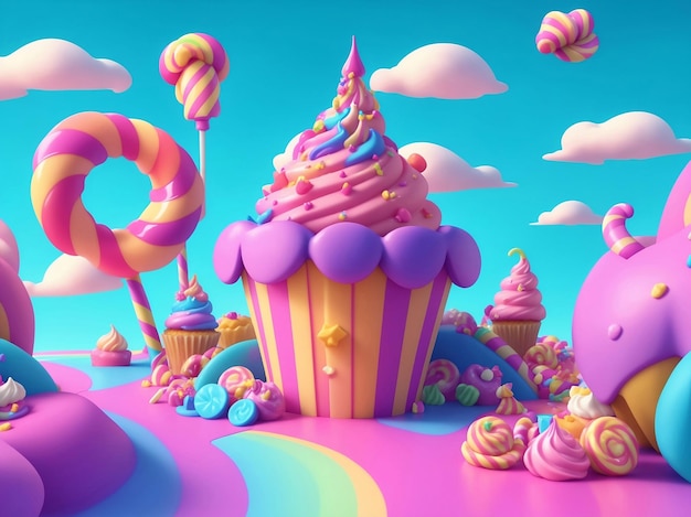 Kolorowe tło Candyland Generatywna ilustracja AI