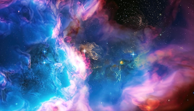 Kolorowe tło kosmiczne z niebieską i fioletową mgławicą i gwiazdami