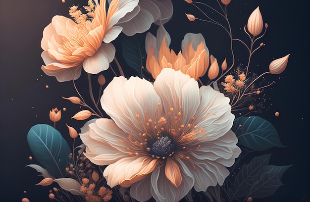 Kolorowe tło kwiatowe Szablon z kwiatami dla karty z pozdrowieniami AI