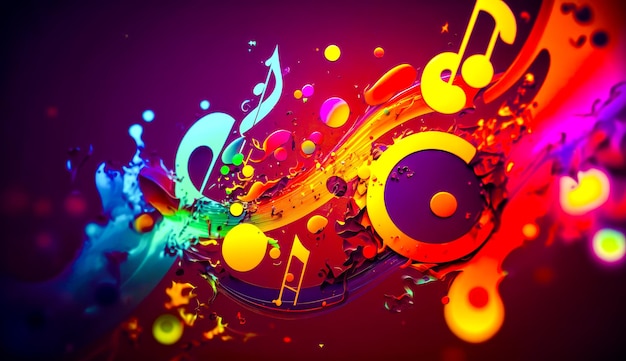 Kolorowe tło muzyczne z nutami muzycznymi i nutami muzyczymi na górze Generatywna sztuczna inteligencja