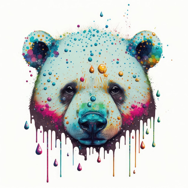 Kolorowe tło twarzy niedźwiedzia z odrobiną żywej dla zabawy generatywnej ai