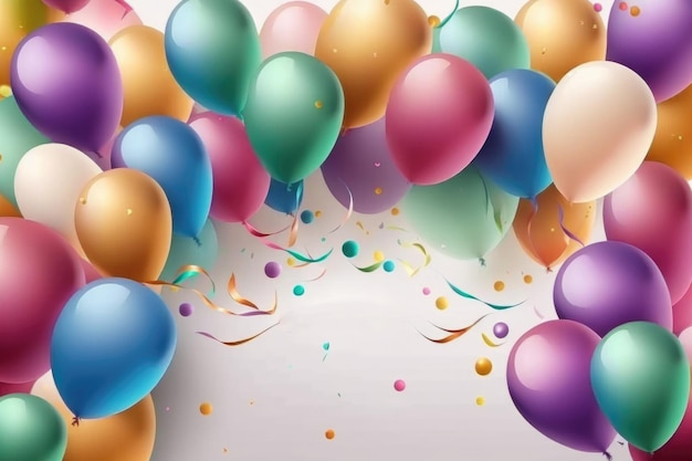 Kolorowe tło urodzinowe z balonami Generatywne ilustracje AI