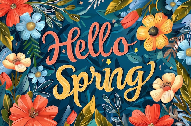 Kolorowe tło z słowami "Cześć, wiosna"