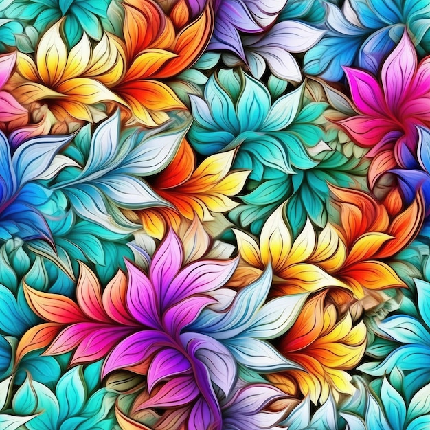 Kolorowe tło z wzorem kwiatów i zawijasów