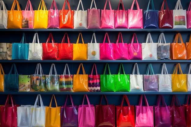 Kolorowe torby na zakupy wielokrotnego użytku promujące ruch zeroaste i ecofriendly