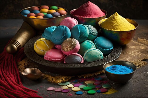 Kolorowe tradycyjne indyjskie słodycze podczas obchodów holi