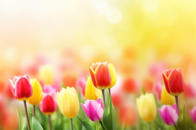 Kolorowe tulipany wiosną tło generatywne ai
