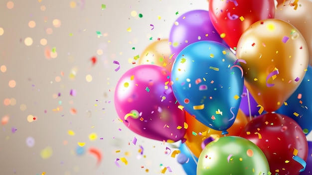 Kolorowe uroczyste balony urodzinowe z konfetami
