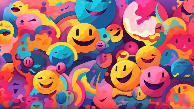 Kolorowe uśmiechy Abstrakcyjne tło przedstawiające pozytywne i przyjemne emocje Generative AI