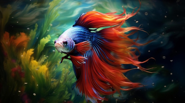 Kolorowe walczące ryby akwarium pływające zdjęcie AI Generated Image