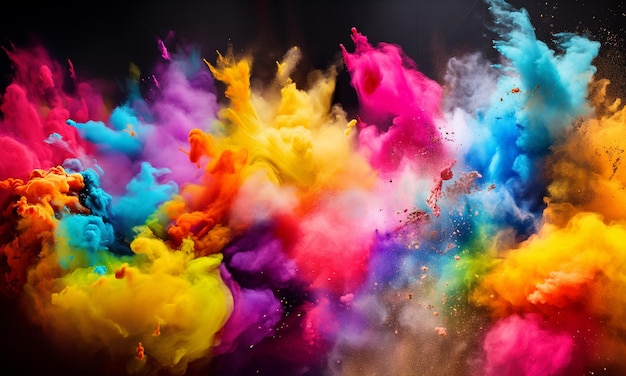 Kolorowe wybuchające proszki na jasnym i żywym tle z przestrzenią do kopiowania
