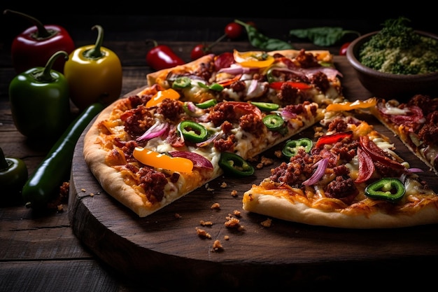 Kolorowe zdjęcie meksykańskiej pizzy z chorizo i papryką