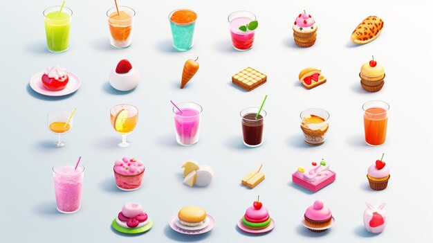 Kolorowe zestawy ikon 3D przemysłu spożywczego i napojów