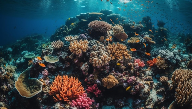 Kolorowe życie morskie rozwija się na rafie koralowej generowanej przez sztuczną inteligencję