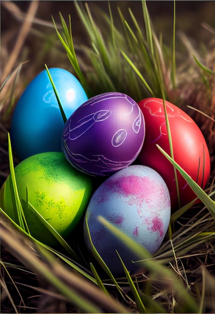 Kolorowi Easter jajka na zielonej trawie