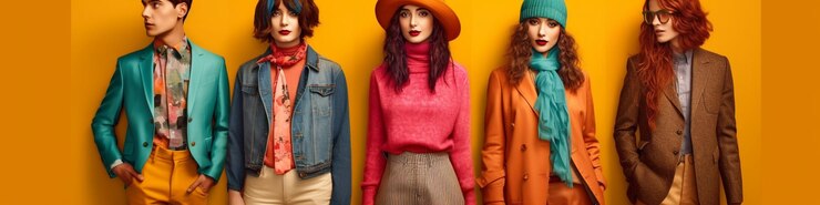 Zdjęcie kolorowi prawdziwi ludzie noszący modne ubrania tshirt fashion shop banner