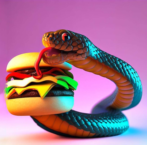 Kolorowy 3d Wąż Z Hamburgerem Wąż Jedzący Hamburger