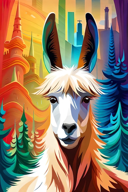 Kolorowy abstrakcjonistyczny pop-art przedstawiający lamę
