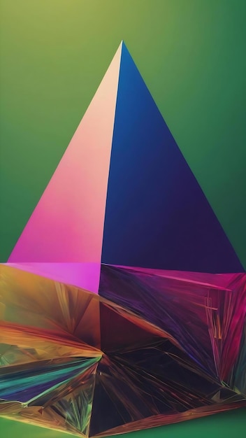 Kolorowy abstrakcyjny kształt trójkąta geometrycznego na zielonym tle