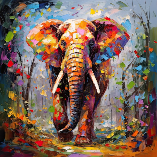 Kolorowy abstrakcyjny obraz plakatu ściennego ze słoniem