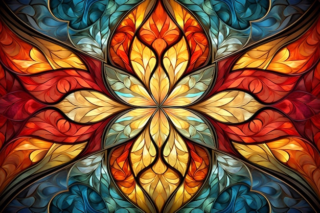 Kolorowy abstrakcyjny wzór fraktalny witraż ozdoba symetria tła