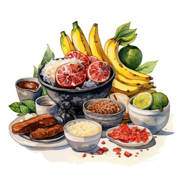 Zdjęcie kolorowy akwarel baio de dois brazylijskie danie spożywcze w ręcznie narysowanym szkice