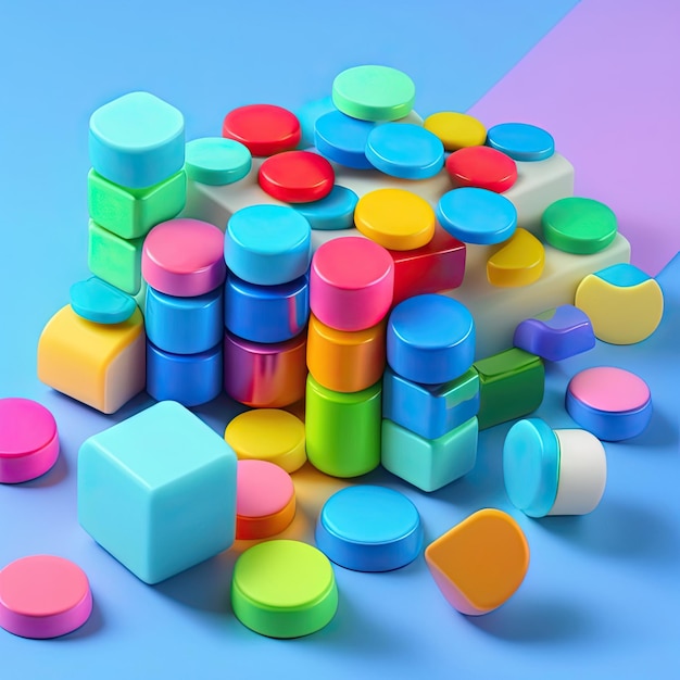Kolorowy antystresowy fidget push pop to zabawki sensoryczne dla dzieci izolowane na niebieskim tle