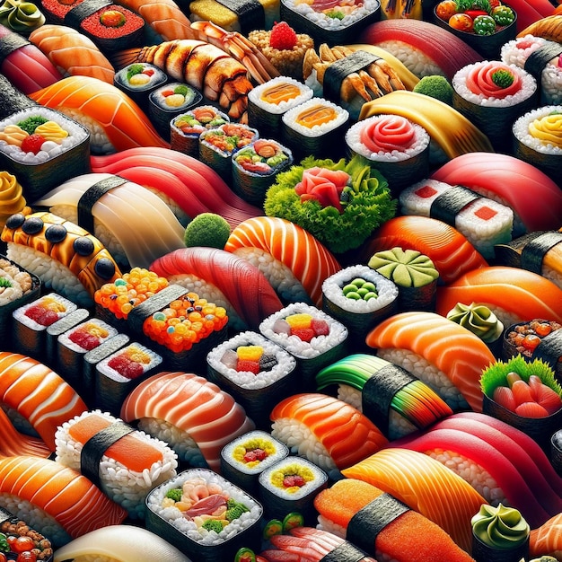 Kolorowy asortyment sushi na stole