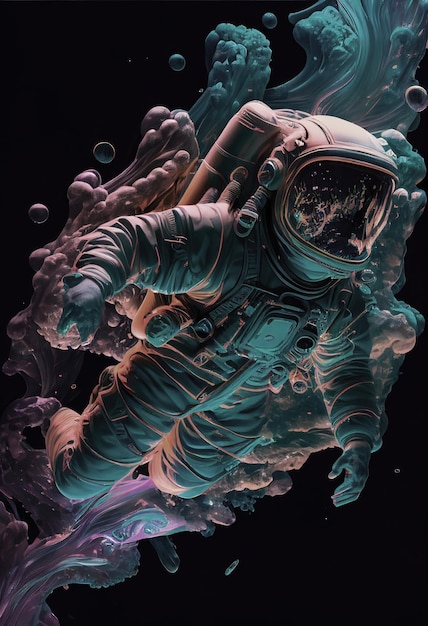 Kolorowy astronauta generowany przez sztuczną inteligencję