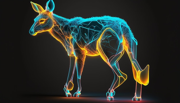 Kolorowy australijski kangur zwierzęcy neonowa ilustracja AI Generowany