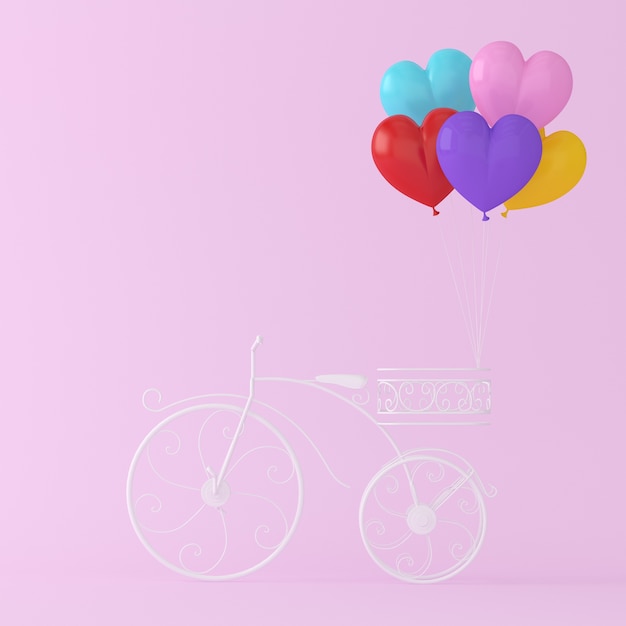 Kolorowy balon kształcie serca powiesić biały rower vintage
