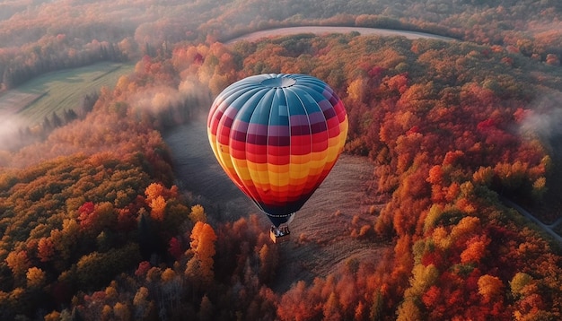 Kolorowy balon unosi się na jesiennym niebie generowanym przez AI