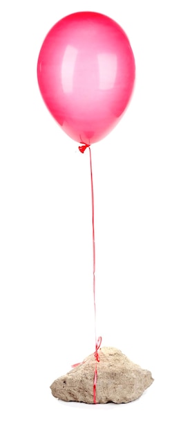 Zdjęcie kolorowy balon z kamieniem izolowanym na białym