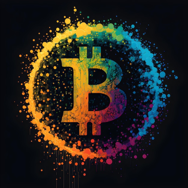 Kolorowy bitcoin ilustracyjny neonowy plusk