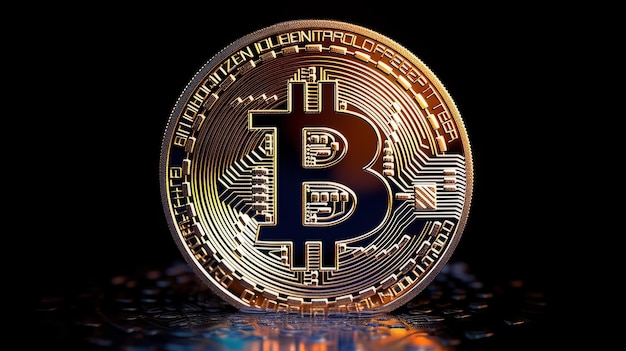 Kolorowy bitcoin jako moneta z elementami graficznymi, które świecą Generative ai