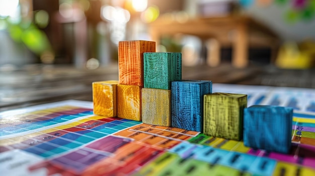 kolorowy blok drewna jest na stole z słowem na nim