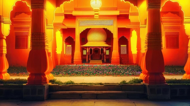 Kolorowy budynek z kopułą i napisem „świątynia słońca”
