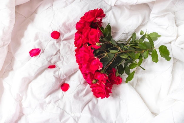 Zdjęcie kolorowy bukiet kwiatów z czerwonych róż na białym tle zbliżenie