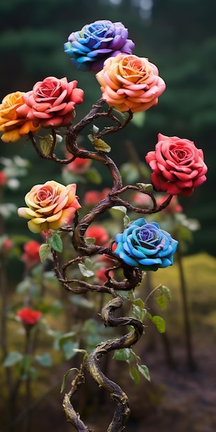 Zdjęcie kolorowy bukiet oszałamiająca kolekcja tęczowych róż