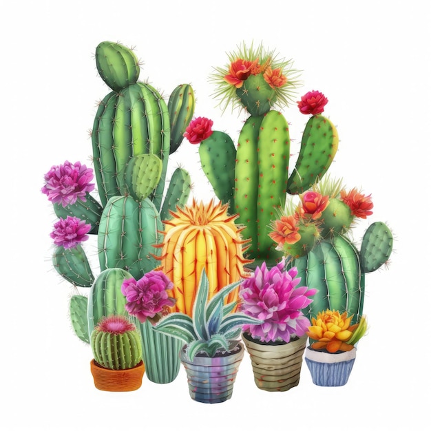 Kolorowy Cactus Sublimation Clip Art 3D białe tło ilustracja wykonana z Generative AI