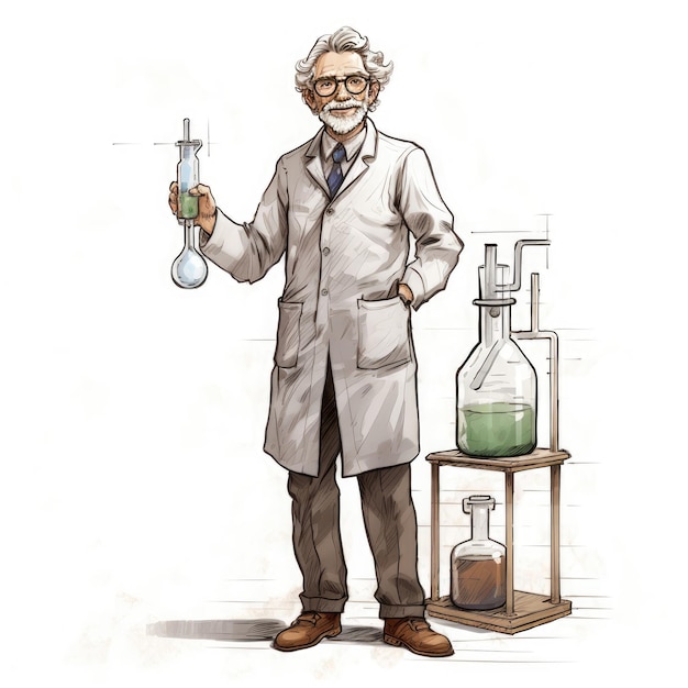 Kolorowy chemik - żywy portret nauczyciela chemii narysowany ołówkiem